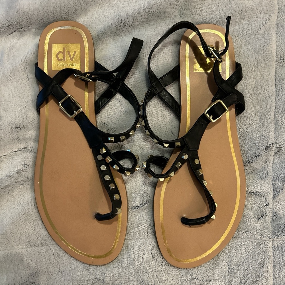 DV by Dolce Vita Black and Gold Studded Sandals